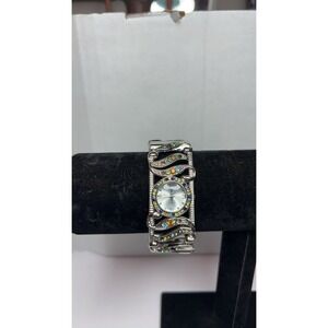 Vintage Silver-Tone Quartz Accutime Watch with Multicolored Rhinestones